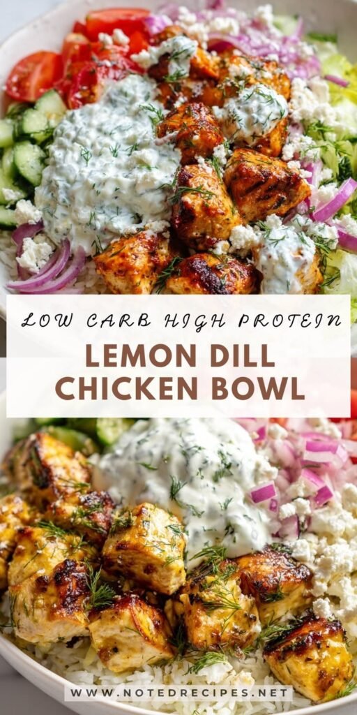 Low Carb High Protein Mediterranean Lemon Dill Chicken Bowl