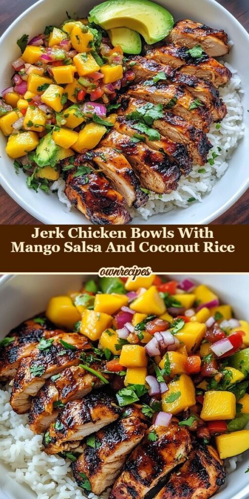 Jerk Chicken Bowls with Mango Salsa and Coconut Rice