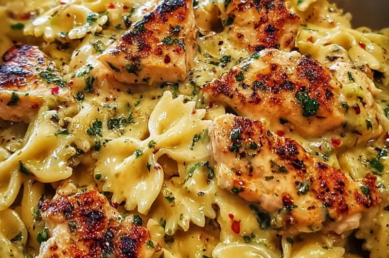 Mozzarella Garlic Butter Chicken Bowties in Cheesy Cream