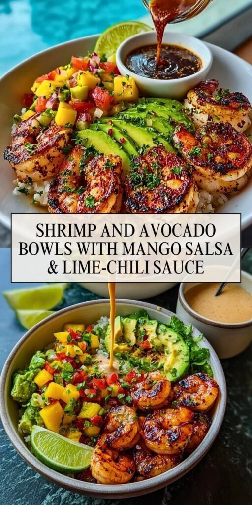 Shrimp and Avocado Bowls with Mango Salsa & Lime-Chili Sauce