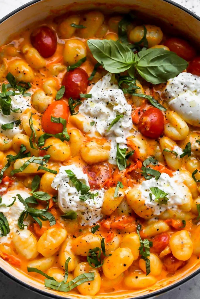 30 Minute Creamy Tomato Gnocchi with Burrata