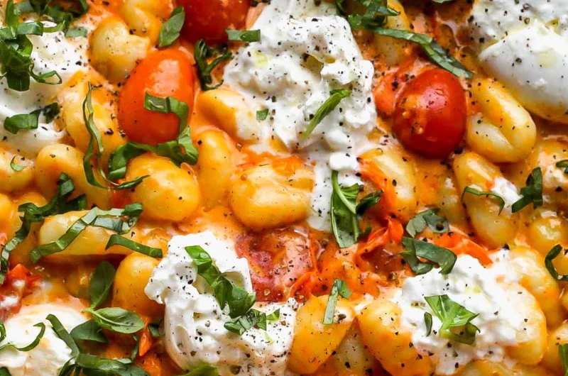 30 Minute Creamy Tomato Gnocchi with Burrata