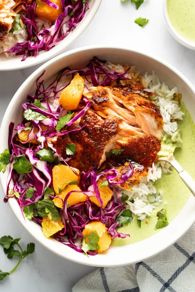 Chipotle Salmon with Orange Salsa and Aji Verde