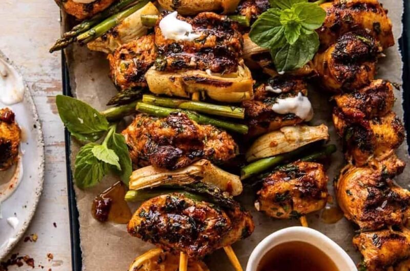 Lemon Chicken Skewers with Creamy Feta Sauce