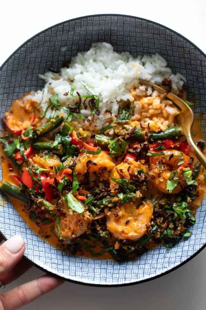 Thai Shrimp Curry with Yummy Shallot Crispies