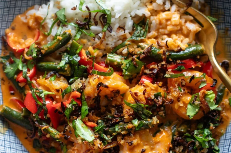 Thai Shrimp Curry with Yummy Shallot Crispies
