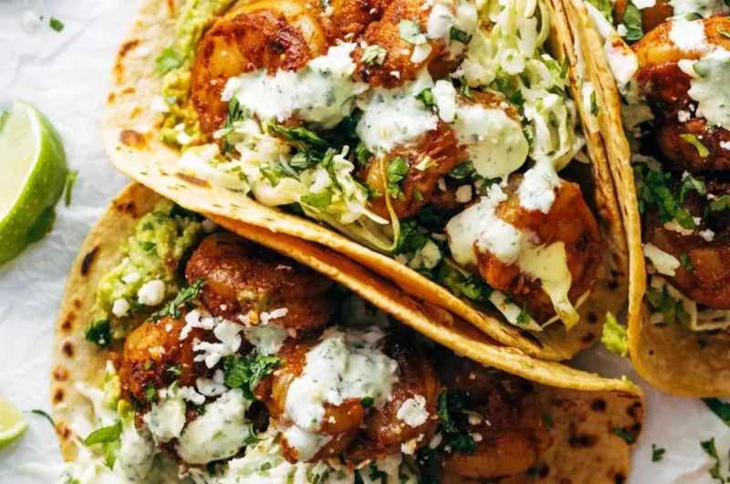 Spicy Shrimp Tacos with Garlic Cilantro Lime Slaw